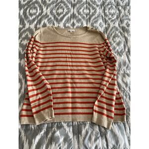 Croft & Barrow Women’s Striped Knit Sweater Tan Orange Button Shoulder Size M